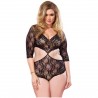 LEG AVENUE CUT OUT FLORAL LACE TEDDY PLUS SIZE