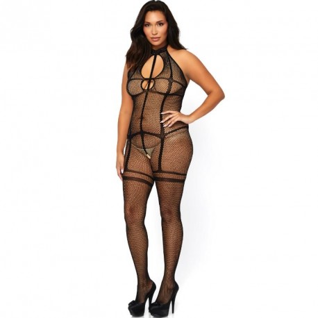 LEG AVENUE FISHNET HALTER BODYSTOCKING PLUS SIZE