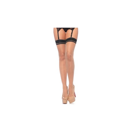 LEG AVENUE SPANDEX STOCKINGS STRIPED BAND NUDE&BLACK